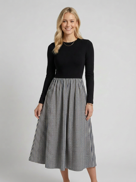 DL1250 Pleated Midi Dress with Fitted Knit Top