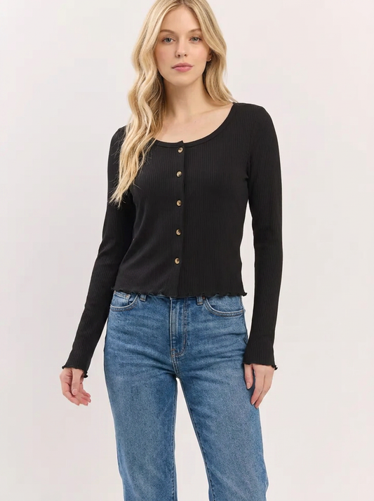 TL2138 Ribbed Button-Down Long-Sleeve Tee