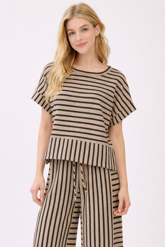 TA2399 Striped Knit Short Sleeve Top