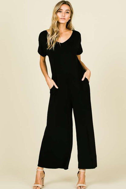 DA1144 SHORT SLEEVE JUMPSUIT WITH POCKETS