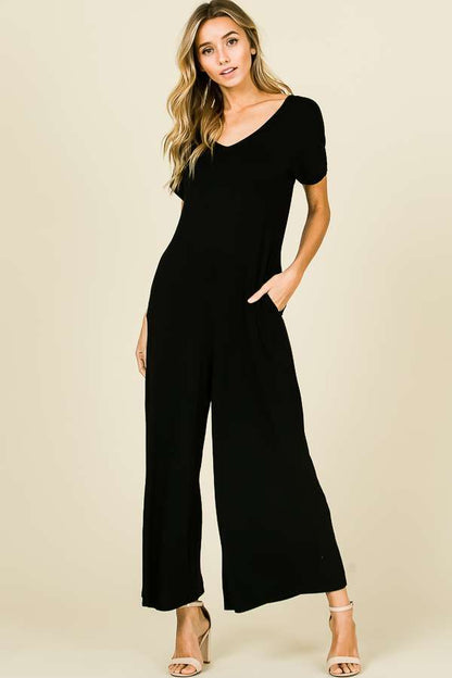 DA1144 SHORT SLEEVE JUMPSUIT WITH POCKETS