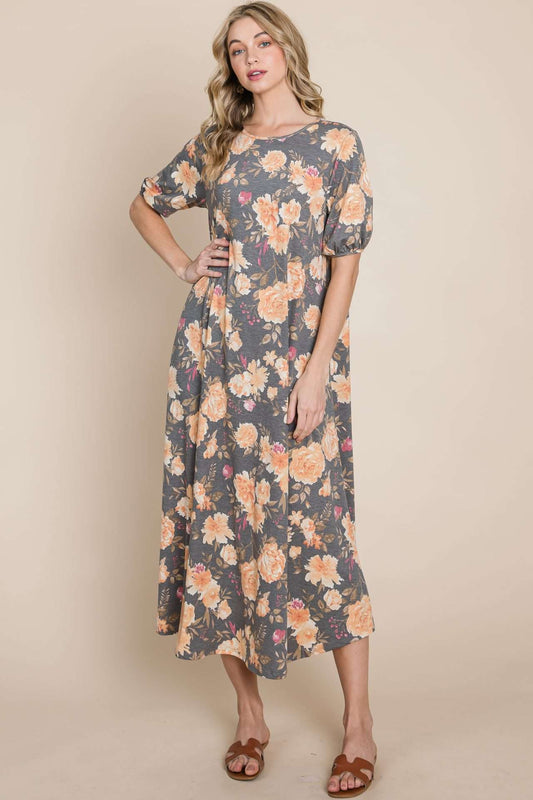 DA1376-FL FLORAL PRINT MIDI DRESS