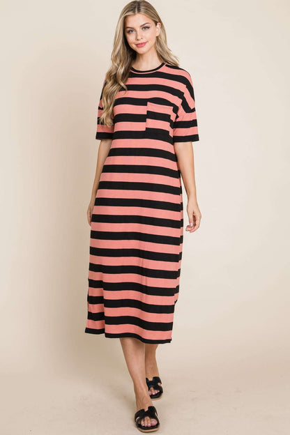 DA1441 STRIPED CHEST POCKET DRESS