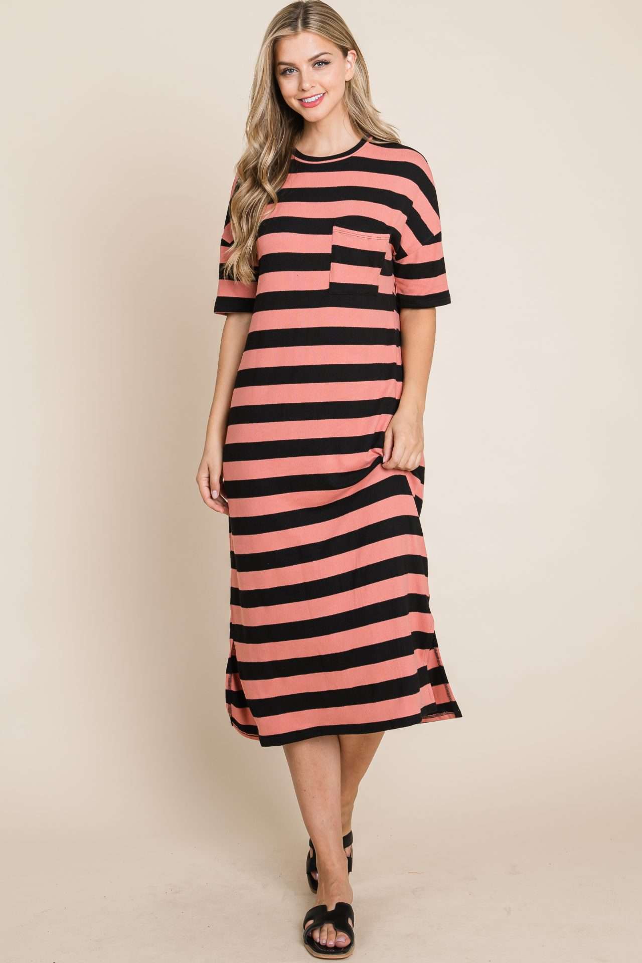 DA1441 STRIPED CHEST POCKET DRESS