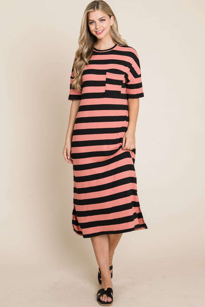 DA1441 STRIPED CHEST POCKET DRESS