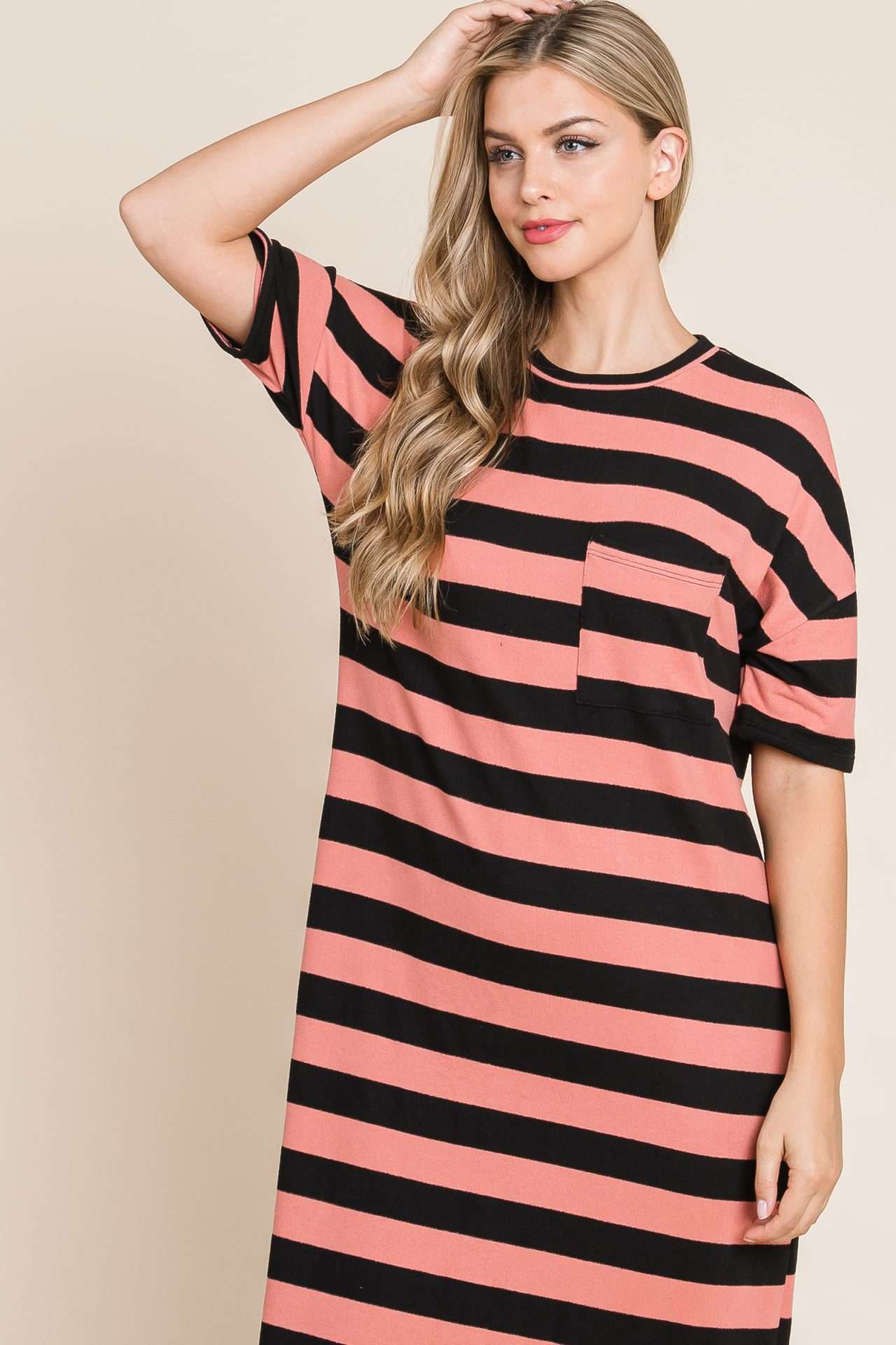 DA1441 STRIPED CHEST POCKET DRESS