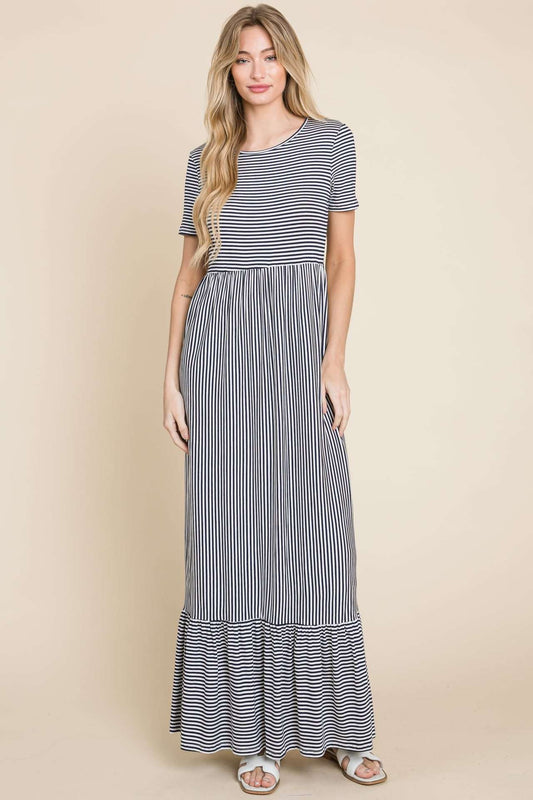 DA1487 BLACK STRIPE MAXI DRESS