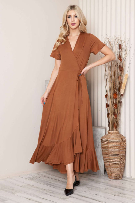 DA1548 SOLID SURPLICE DRESS