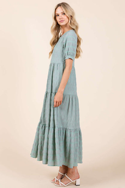 DA1594 TEXTURED TIERED SKIRT MAXI DRESS