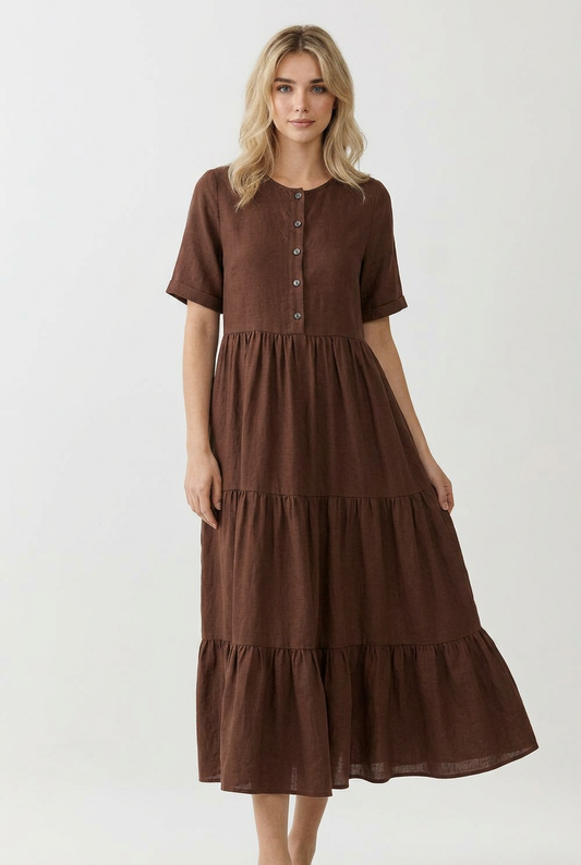 DA1656 Tiered Midi Dress with Button Front