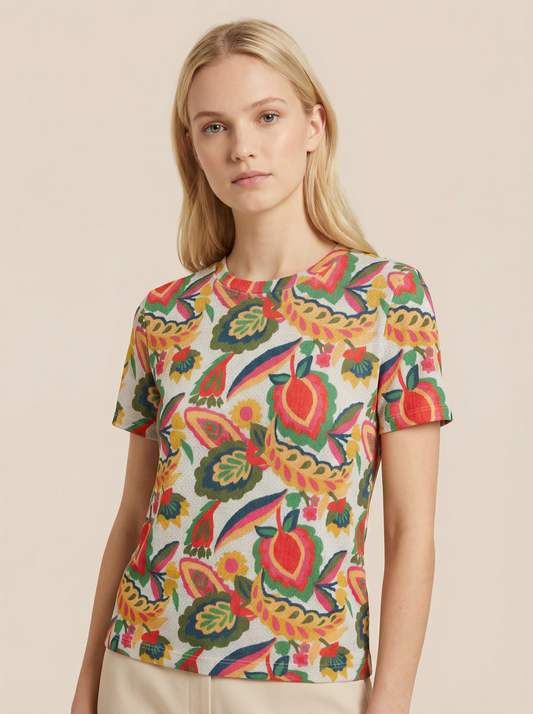 TA2446 Printed Short Sleeve Crew Neck Top