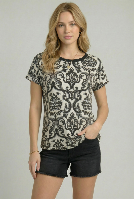 TA2482 Damask Print Relaxed Short Sleeve Tee