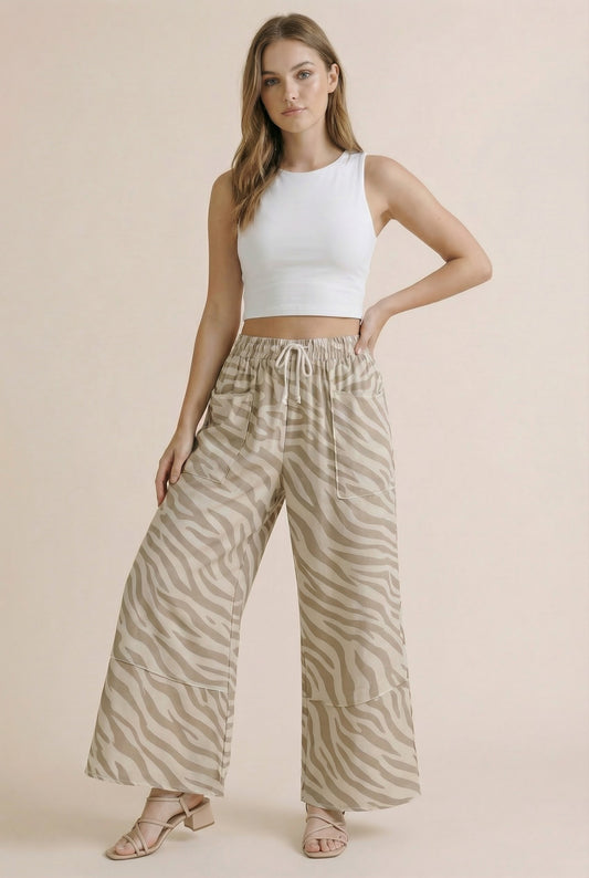 PA1199 Zebra Print Wide Leg Patchwork Lounge Pants