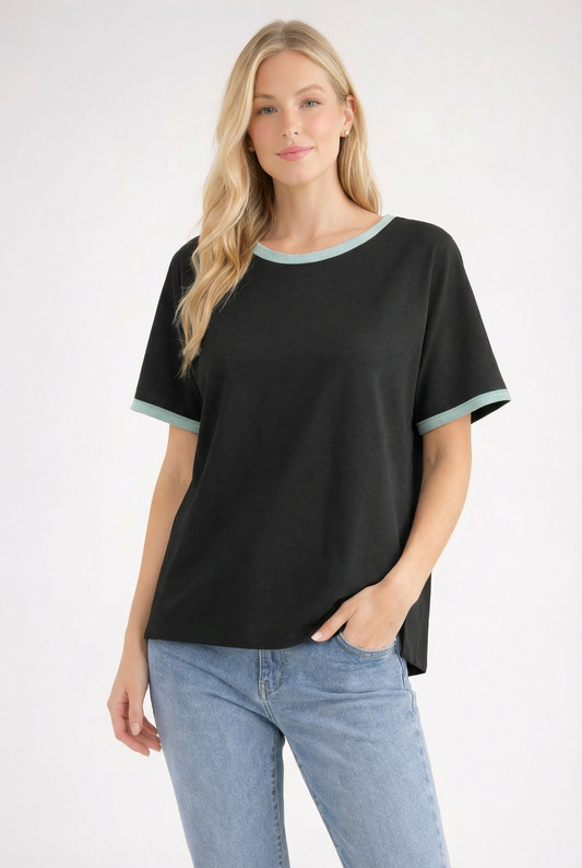 TA2495 Contrast Trim Relaxed Boxy Short Sleeve Tee