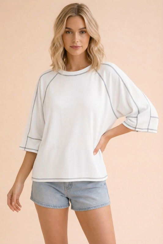 TA2491 Oversized Exposed Stitch Detail Top