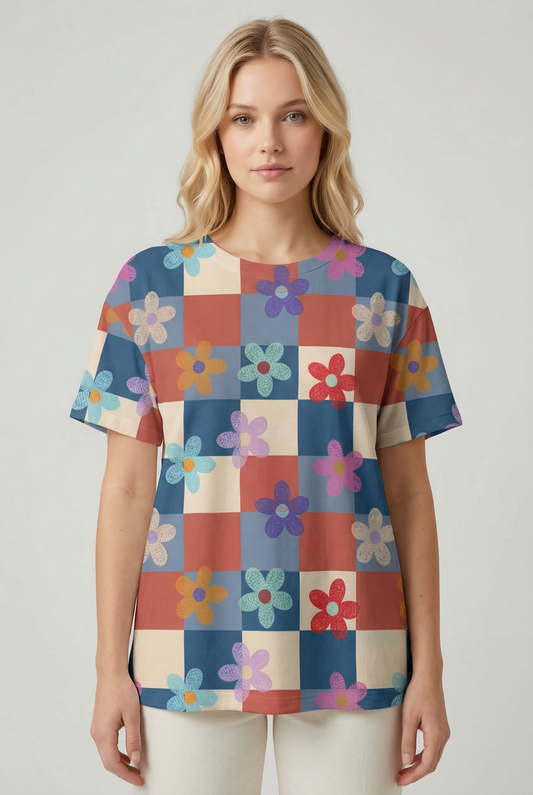 TA2504 Retro Floral Checker Tee