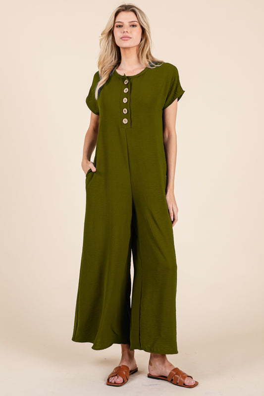 RELAXED BUTTON FRONT WIDE LEG JUMPSUIT