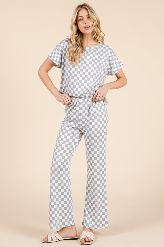 PA1129 Checkerboard Flare Pants