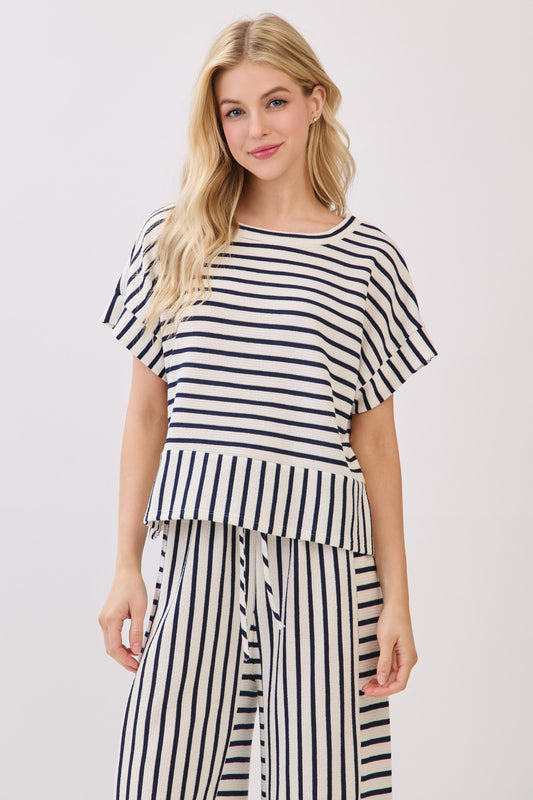 TA2399 Striped Knit Short Sleeve Top