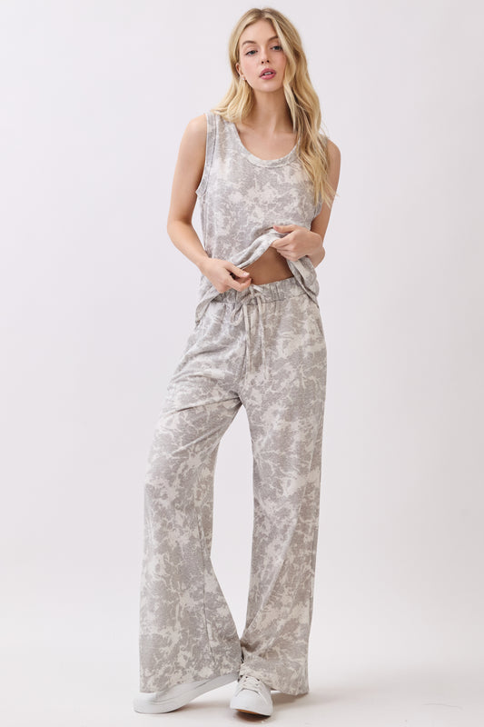 PA1161 Marble Wash Wide-Leg Pants