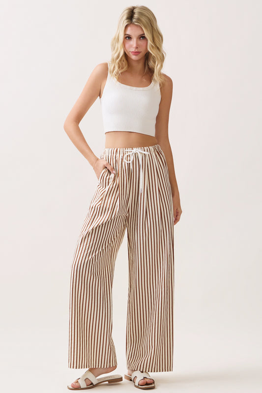 PA1165 Striped Wide-Leg Drawstring Pants