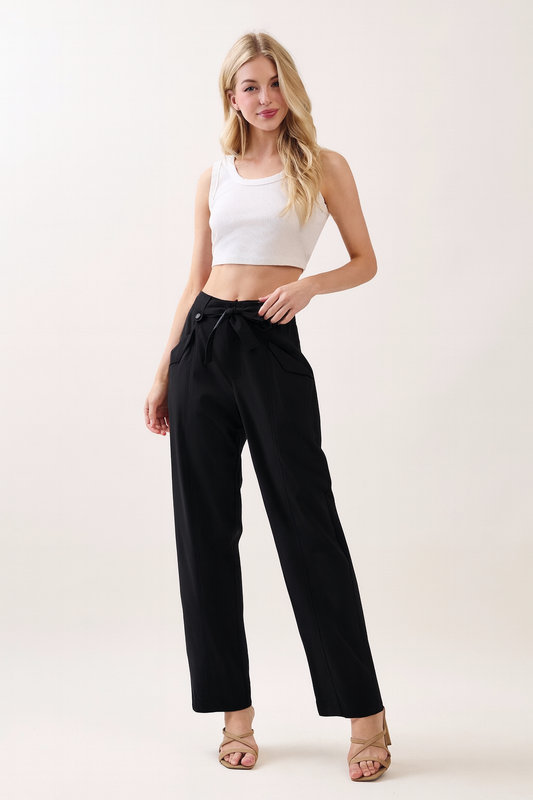 PA1168 High-Waist Tie-Front Wide Leg Pants
