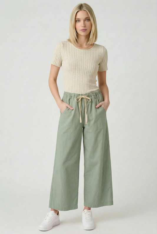 PA1201 Women's Wide-Leg Cropped Drawstring Pants