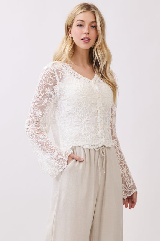 SET2414 Lace Trim Ribbed Cami & Embroidered Lace Top Set