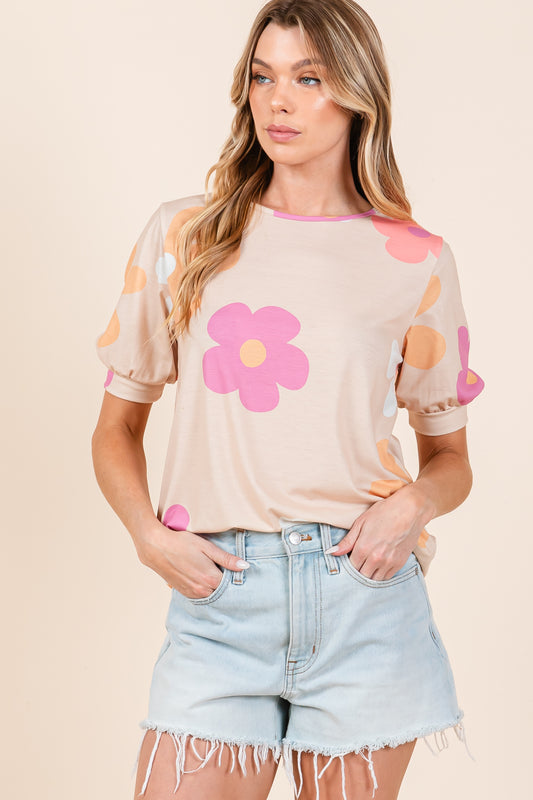 TA2281 RETRO FLORAL PUFF SLEEVE TOP