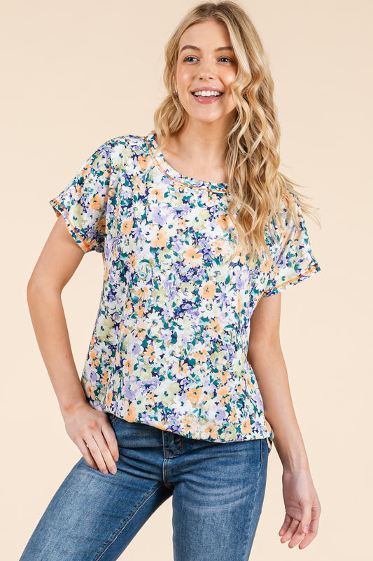 TA2357 Pastel Floral Print Relaxed Tee