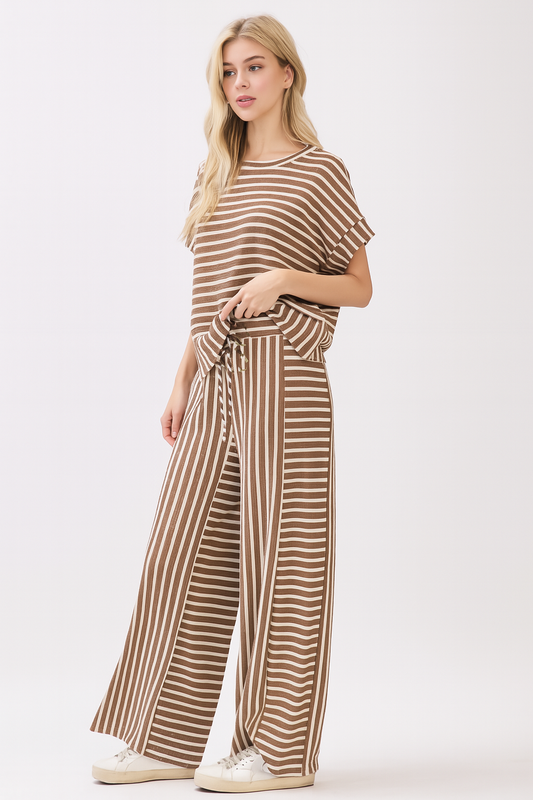 TA2399 Striped Knit Short Sleeve Top