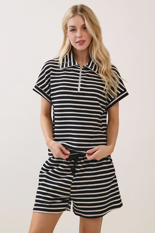TA2415 Striped Half-Zip Knit Top