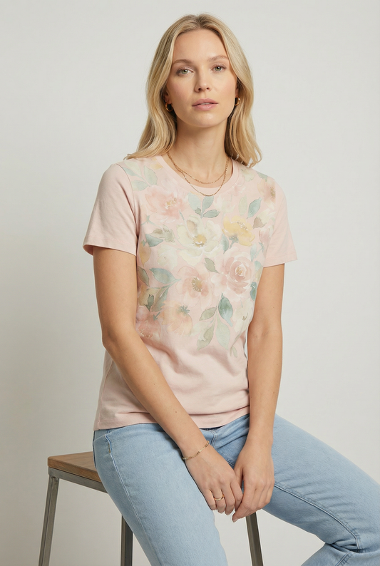 TA2452 Watercolor Floral Print Tee