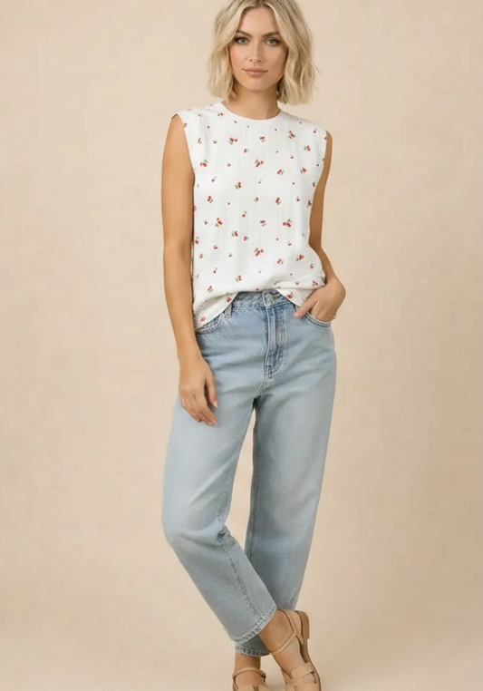 TA2522 Cherry Print Sleeveless Top