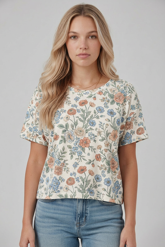 TA2534 Floral Relaxed Fit Tee