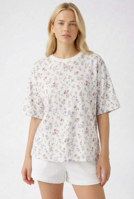 TA2536 Floral Relaxed Tee