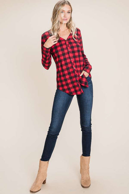 TL1626 CHECKER FAUX BUTTON TOP