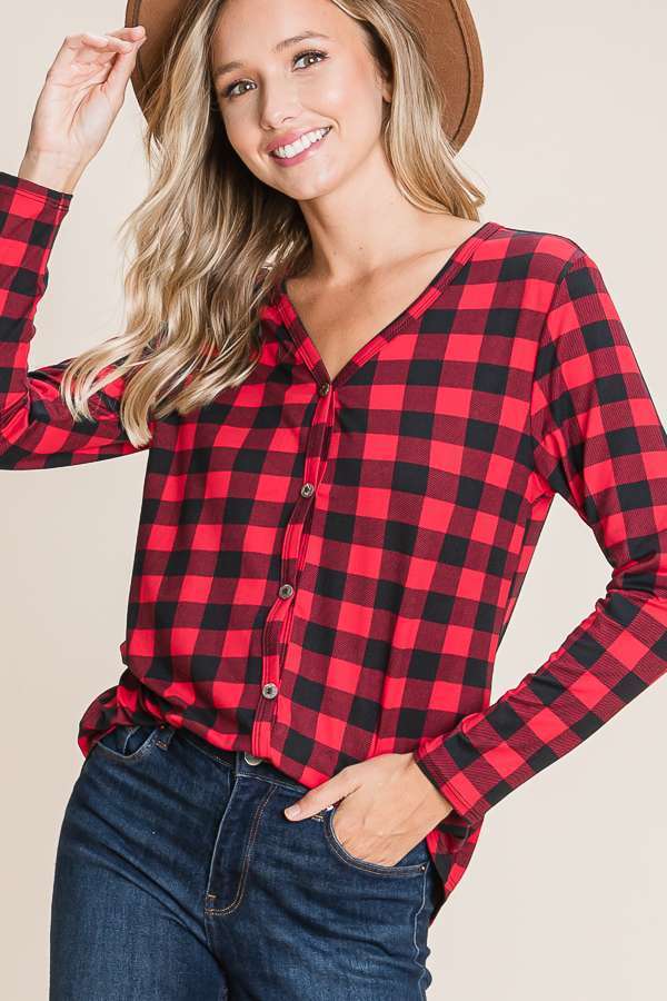 TL1626 CHECKER FAUX BUTTON TOP