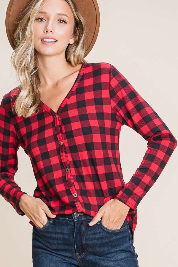 TL1626 CHECKER FAUX BUTTON TOP