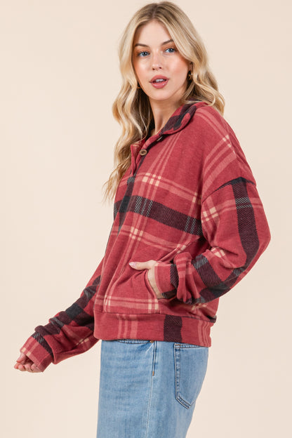 TL1995 PLAID V-NECK PULLOVER TOP