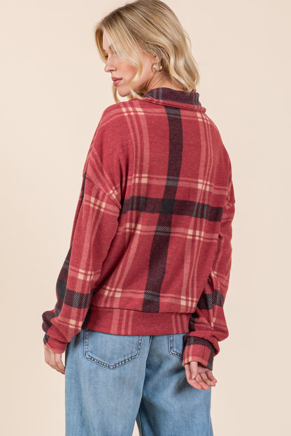 TL1995 PLAID V-NECK PULLOVER TOP