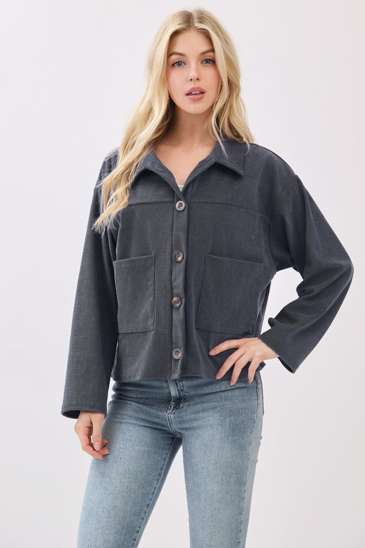 TL2041 Corduroy Button-Up Boxy Jacket