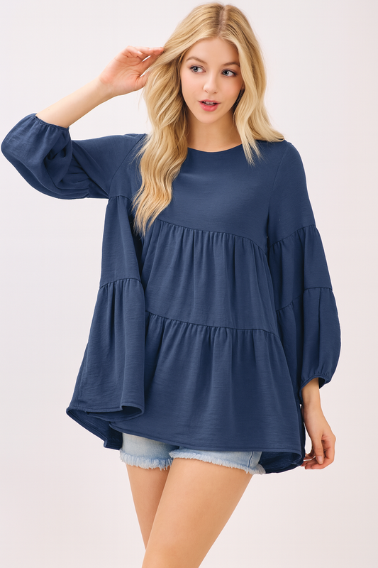 TL2045 Tiered Babydoll Long Sleeve Top