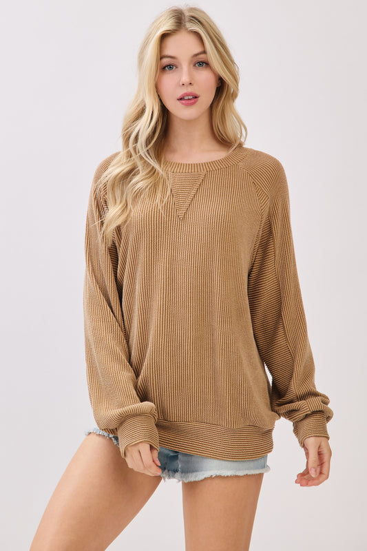 TL2047 Ribbed Knit Pullover Sweatshirt