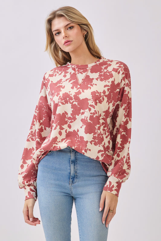 TL2077 Floral French Terry Pullover Sweatshirt