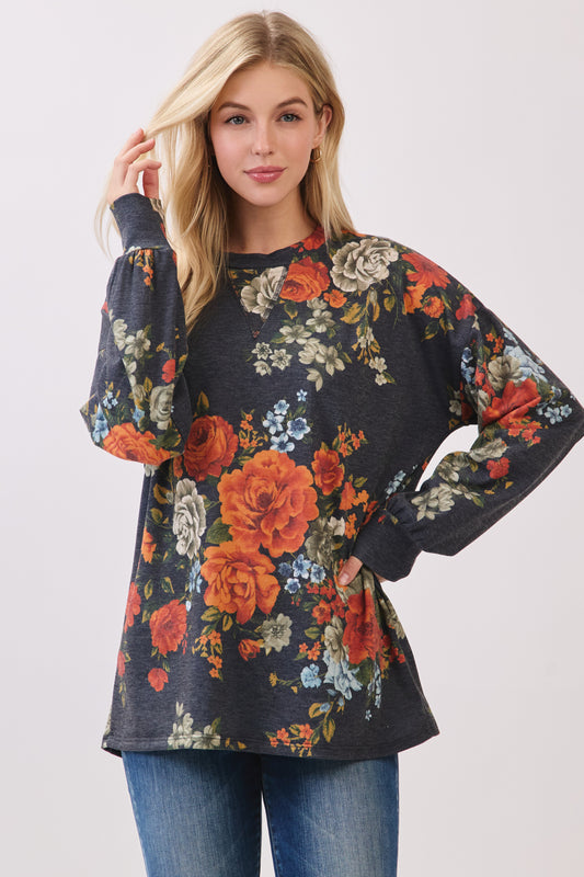 TL2085 Vintage Floral Crewneck Sweatshirt