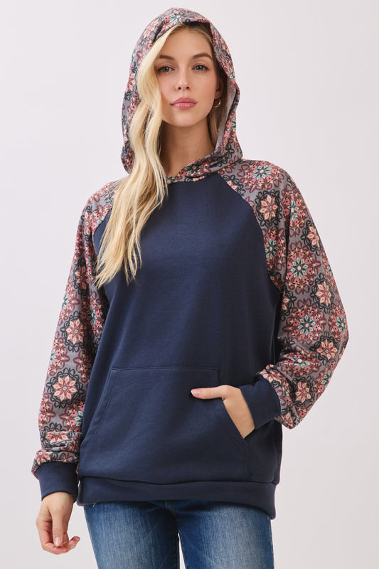 TL2086 Pattern Sleeve Hooded Sweatshirt