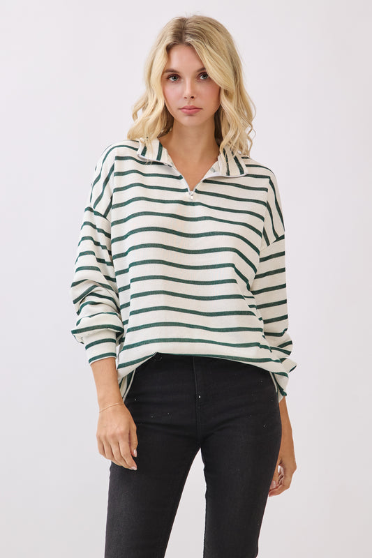 TL2087 Striped Half-Zip Knit Pullover