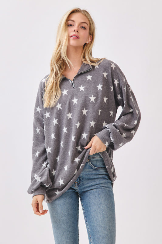 TL2092 Star Print Quarter-Zip Sweatshirt