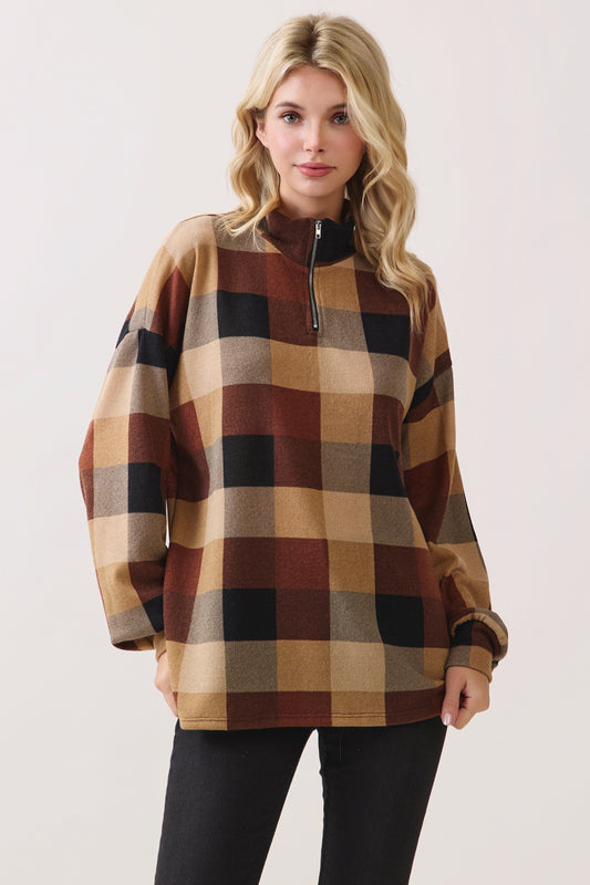 TL2122 Plaid Knit Half Zip Pullover